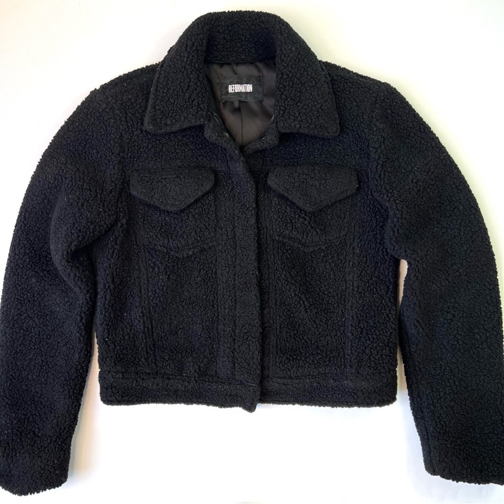 Reformation Faux Shearling Teddy Sherpa Jacket Black Size X-small - Picture 2 of 10